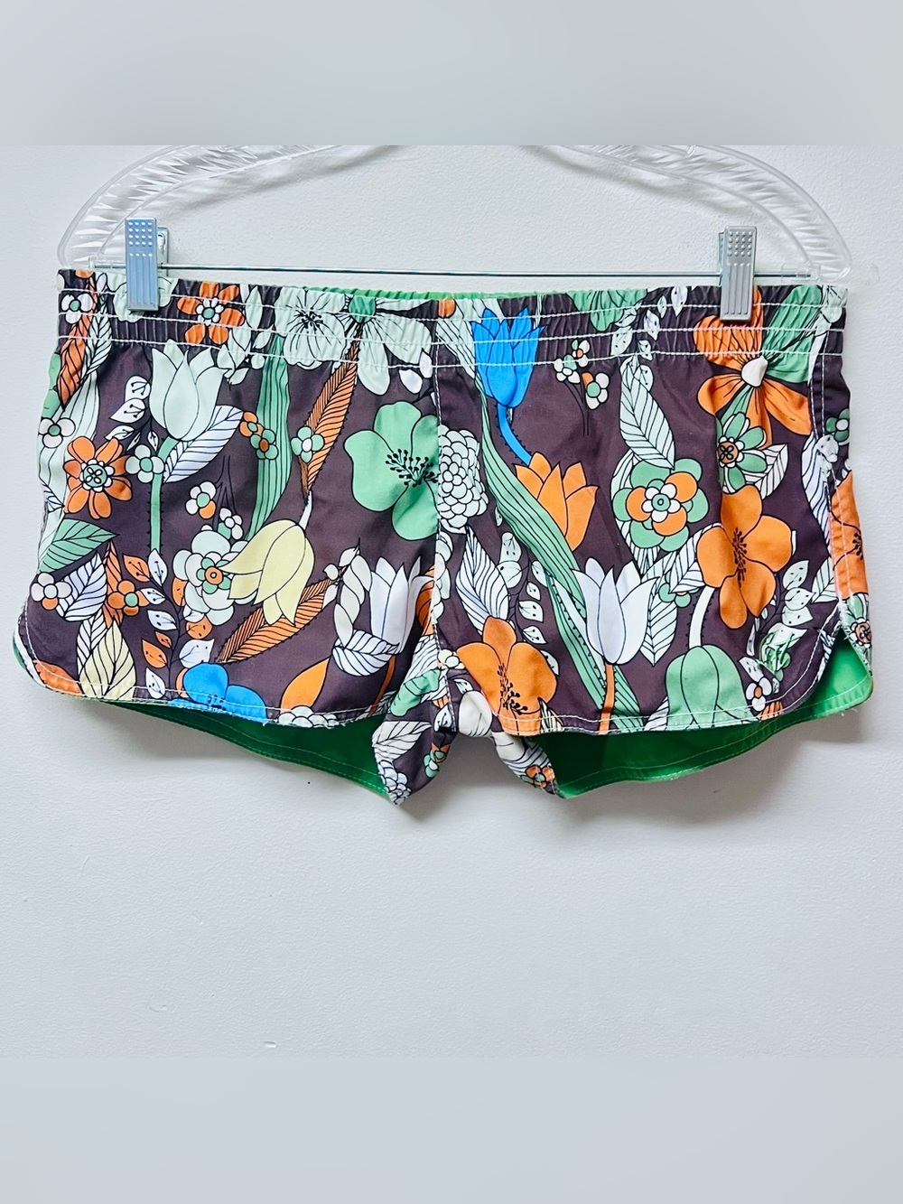 Women’s Board Shorts Reversable Floral Solid Green Size Small Tropical Surf LOST